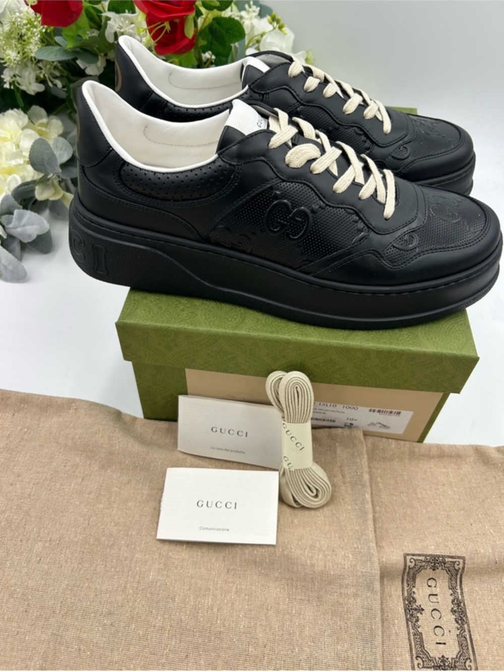 Men’s Gucci GG embossed leather sneakers size 10.5 made in Italy - Picture 10 of 11